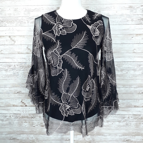 Alfani Blouse PS Pink Floral Sheer Sleeves 600 - Picture 2 of 7